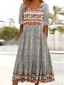 Regular Fit Cotton Crew Neck Boho Dress With No