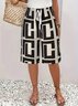 Women's Spring and Summer Geometric Print Casual Straight Lace-up Pants