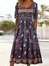 Regular Fit Cotton Crew Neck Boho Dress With No