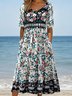 Cotton Floral Boho Crew Neck Dress With No