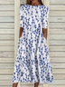 Women's Floral Print Round Neck Everyday Long Casual Shift Dress