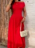 Women's Short Sleeve Summer Red Plain Asymmetrical Daily Going Out Casual Maxi A-Line Tunic Dress