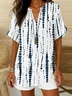 Women's Striped Printed Casual V-Neck Short Sleeve Shirt