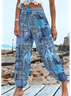 Loose Casual Faux Denim Print Graphic Pants