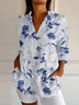 Shirt Collar Casual Long Sleeve Cotton-Blend Blouse