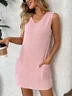 Women's Sleeveless Summer Deep Gray Plain V Neck Daily Going Out Casual Midi H-Line Tank Dress