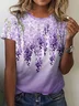 Women's Purple Floral Print Alzheimer's Awareness Support Casual O-Neck Tee