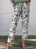 Women's Retro Floral Elegant Art Printed Cotton And Linen Casual Pants