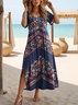 Women's Artistic Floral Print Slit Long Dress
