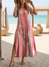 Women's Artistic Floral Print Slit Long Dress