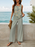 Women's Floral Print Casual Suspender Pants Two-Piece Set