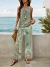 Women's Floral Print Casual Suspender Pants Two-Piece Set