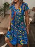 Random Print Regular Fit Casual V Neck Dress With No