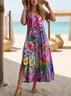 Women's Artistic Floral Print Slit Long Dress