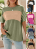 Women's Short Sleeve T-shirt Summer Green Striped Crew Neck Daily Going Out Casual Top