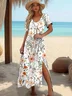 Women's Artistic Floral Print Slit Long Dress