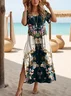 Women's Artistic Floral Print Slit Long Dress