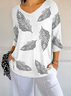 Women's Feather Print Casual T-Shirt