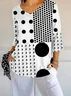 Women's Polka Dot Print Casual Three-quarter Sleeve T-shirt