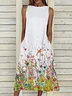 Women's Sleeveless Summer White Floral Printing Crew Neck Daily Going Out Casual Maxi H-Line Fit & Flare Dress Dress