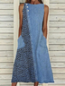 Women's Sleeveless Summer Blue Faux Denim Print Graphic Printing Crew Neck Daily Going Out Casual Maxi H-Line Fit & Flare Dress Dress