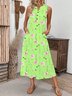 Loose Buckle Botanical Pattern Casual Dress With No