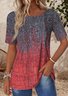 Loose Crew Neck Gradient Pattern Casual T-Shirt
