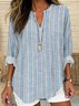 Women's Spring and Summer Striped Printed Casual Long Sleeve V-Neck Shirt