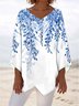 Plants Loose Simple V Neck Blouse
