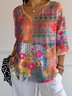 Vintage Printed Mid Sleeve V-Neck T-Shirt