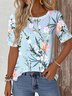 Crew Neck Floral Jersey Casual T-Shirt