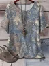 Women's Short Sleeve T-shirt Summer Blue Floral Printing Crew Neck Daily Going Out Casual Top