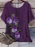 Women's Short Sleeve T-shirt Summer Purple Floral Printing Crew Neck Daily Going Out Casual Top