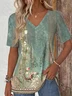 Print Casual V Neck Short Sleeve T-Shirt