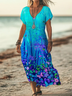 Women's Floral Butterfly Print Casual V-Neck Short Sleeve Dress