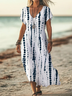 Women's Striped Print Casual V-Neck Short Sleeve Dress