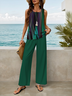 Women's Abstract Print Casual Vest and Pants Two-Piece Set