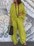 Casual Plain V Neck Two-Piece Set