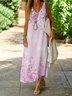 Floral Regular Fit V Neck Casual Dress With No