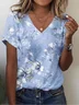 Print Casual V Neck Short Sleeve T-Shirt