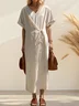 Linen Plain Crew Neck Maxi Dress