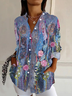 Women's Long Sleeve Shirt Spring/Fall Purple Floral Buckle Shirt Collar Daily Going Out Casual Top