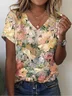 Print Casual V Neck Short Sleeve T-Shirt