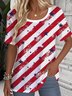 Casual Loose Crew Neck Striped T-Shirt