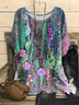 Women's Short Sleeve T-shirt Summer Purple Floral Printing Crew Neck Daily Going Out Casual Top