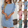 Women's Short Sleeve Summer Green Striped Printing Crew Neck Daily Going Out Casual Mini H-Line T-Shirt Dress Dress