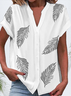 Women's Short Sleeve Shirt Summer White Feather Buckle V Neck Daily Going Out Casual Top