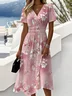 Casual Gradient Pattern V Neck Dress With No