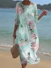Crew Neck Casual Floral Loose Dress With No
