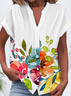 Women's Short Sleeve Shirt Summer White Floral Buckle V Neck Daily Going Out Casual Top